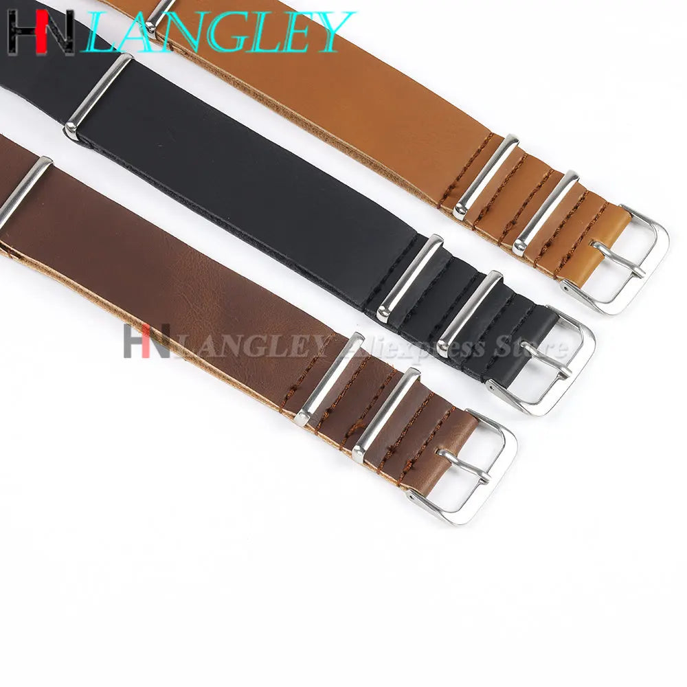 A set of classic brown and black PU leather watch straps displayed diagonally.