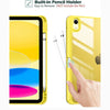 A yellow hybrid protective case for an iPad, showing a built-in pencil holder feature.
