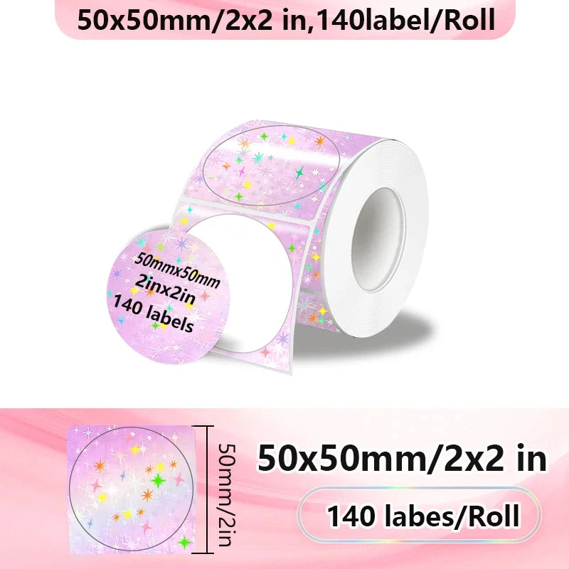 Rollo de 140 etiquetas térmicas autoadhesivas, midiendo 50x50 mm o 2x2 pulgadas