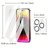 A smartphone is shown with clear lens protectors and a dual camera module accessory.