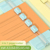 A 4 in 1 manual paper cutter with interchangeable blades shown on an orange sheet of paper.