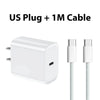 White 40W Fast Charging USB-C power adapter with a 1M cable and US plug.