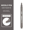 A dark gray needle pen with a silver tip and black ink, shown standing vertically.