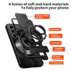 Black armor shockproof phone case featuring a camera sliding window, ring holder, CD texture, foldable bracket, and TPU soft 