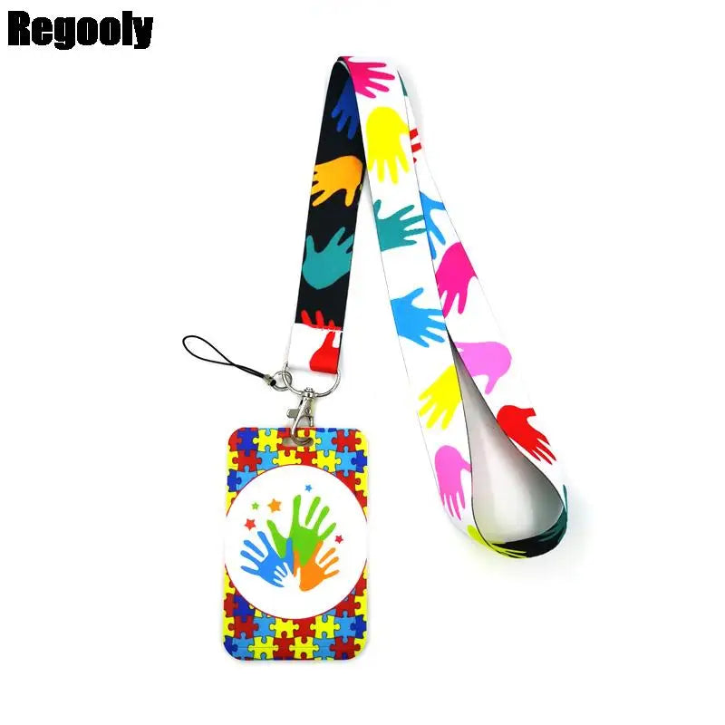 Anime-Muster-Lanyard-Schlüsselring mit bunten Handsilhouetten für Ausweise und Telefone