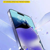 A close-up of a smartphone displaying a screen protector, emphasizing its 9H hardness and anti-scratch features.