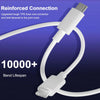 White reinforced wire connector cable with a USB-C plug shown against a dark blue background.