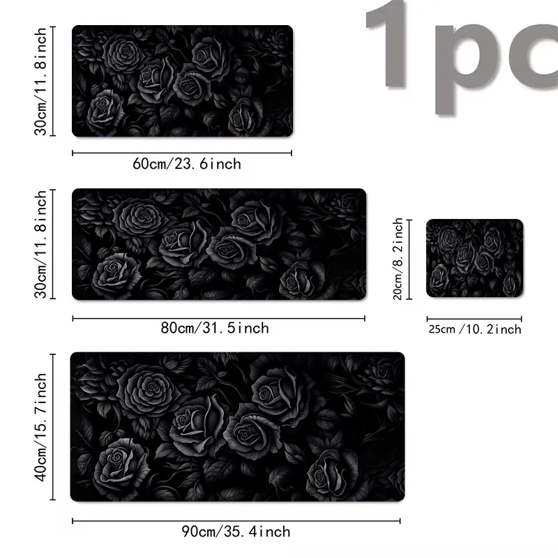 A set of three floral design mouse pads with non-slip rubber bases shown in various sizes.
