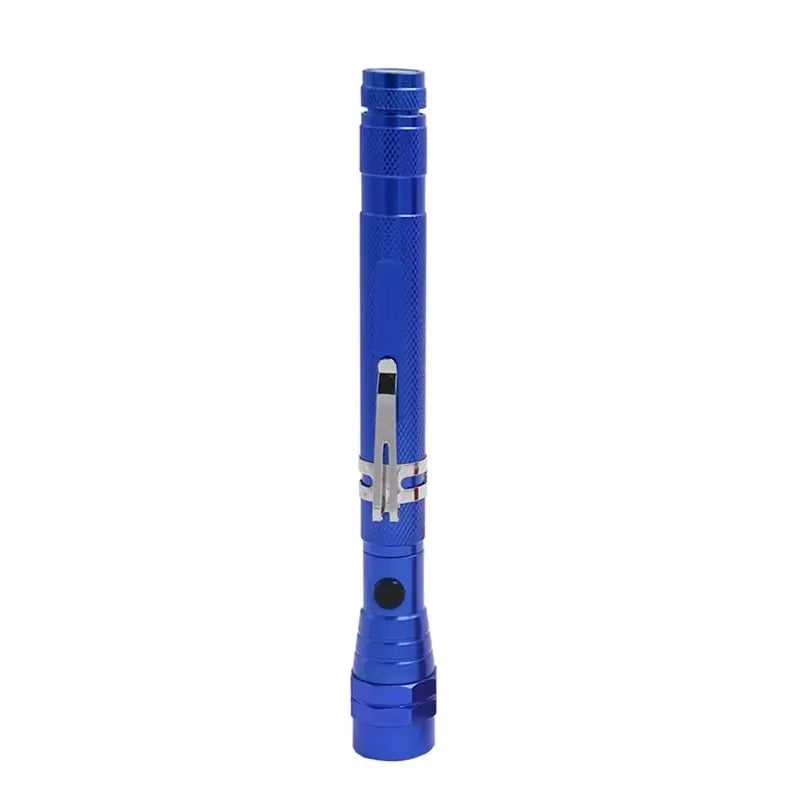 A blue magnetic LED flashlight with a telescoping grip.