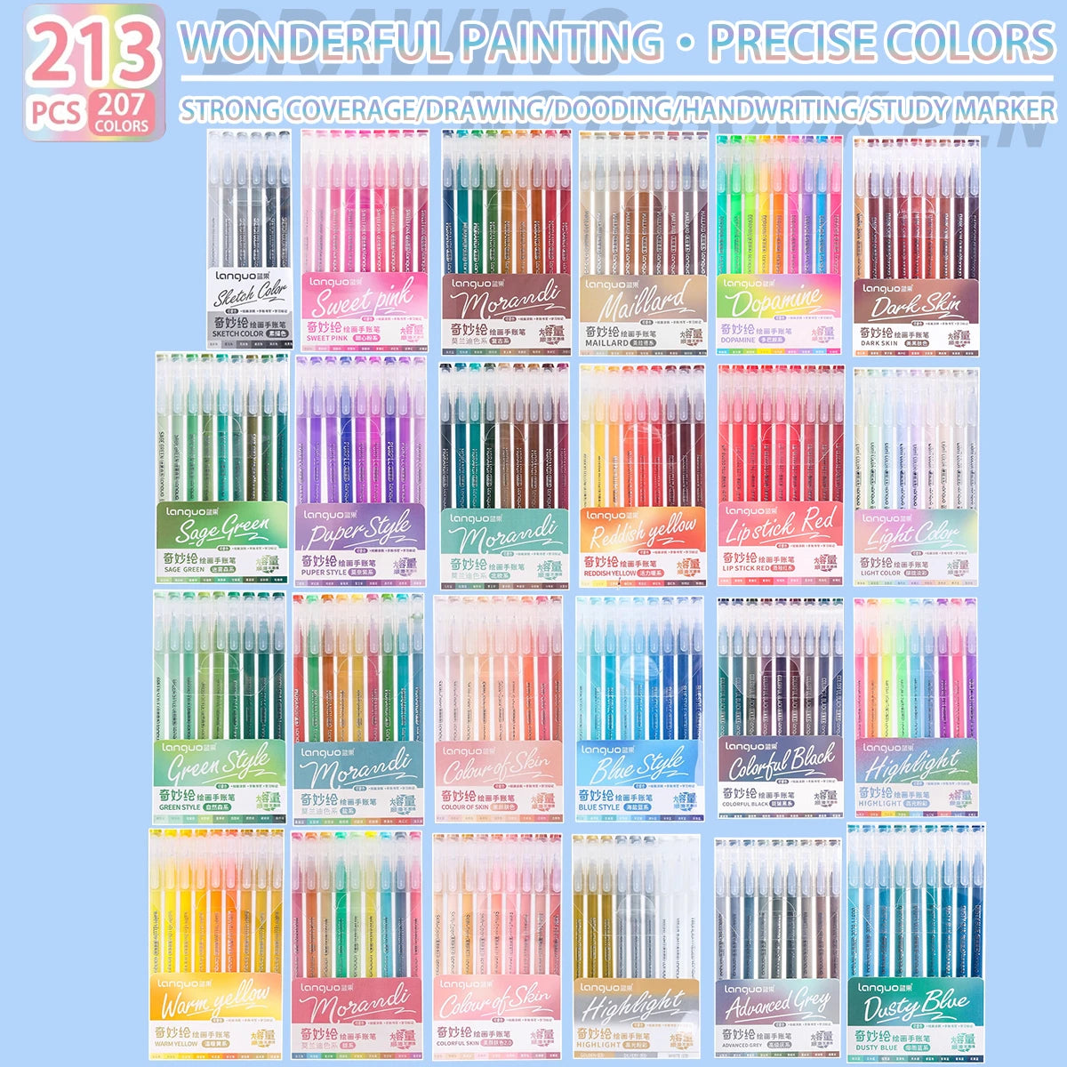 A collection of 213 wonderful painting precise color pens in various shades and colors for drawing and art