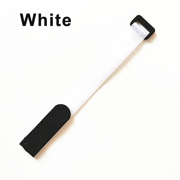 White reusable hook and loop cable ties shown against a white background.