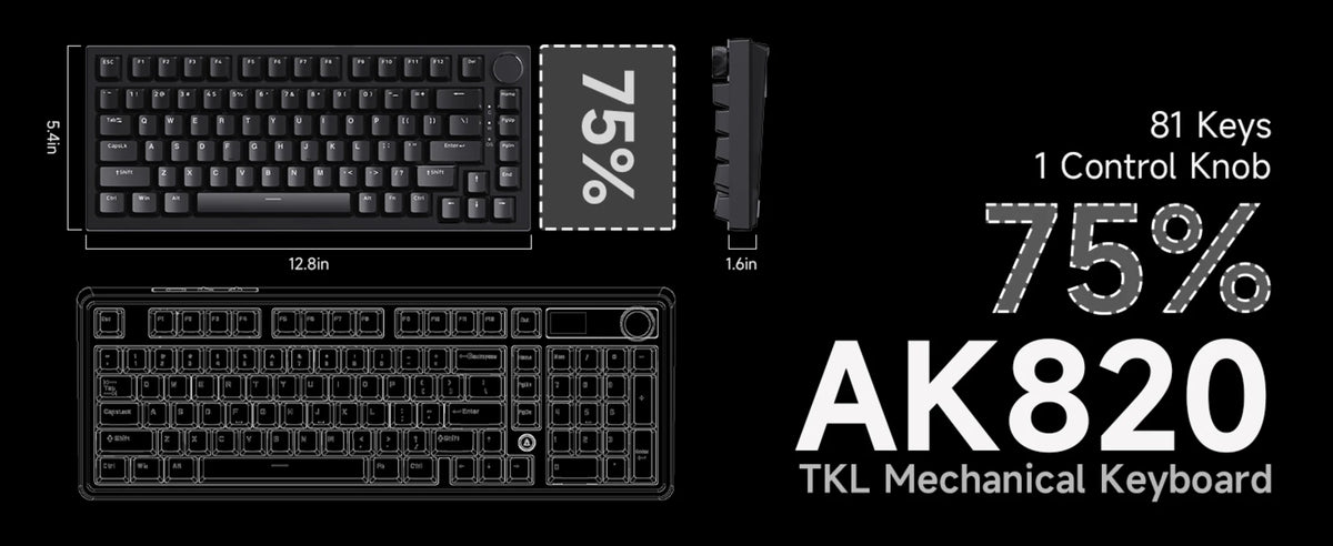 A black AK820 75% mechanical keyboard featuring 81 keys and one control knob.