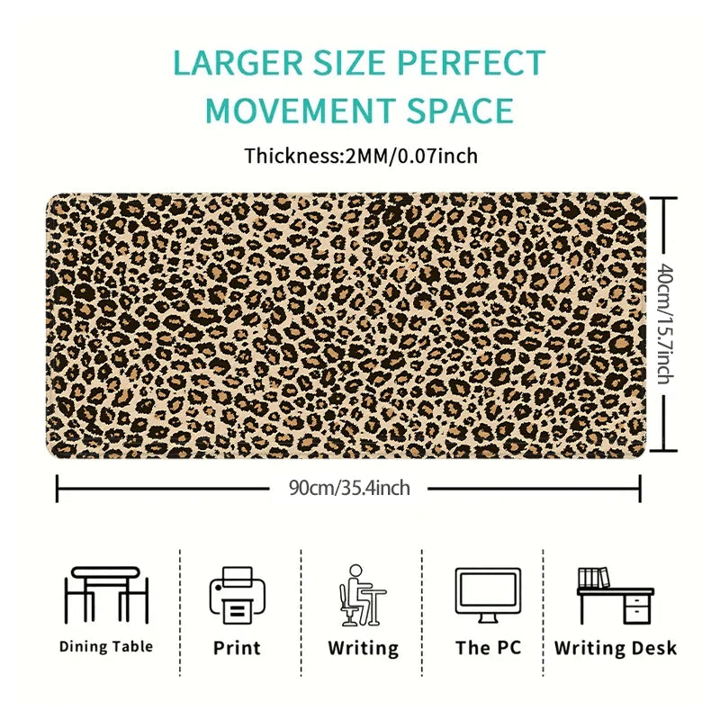 Leopard print XXL gaming mouse pad with a thickness of 2MM or 0.07 inch.