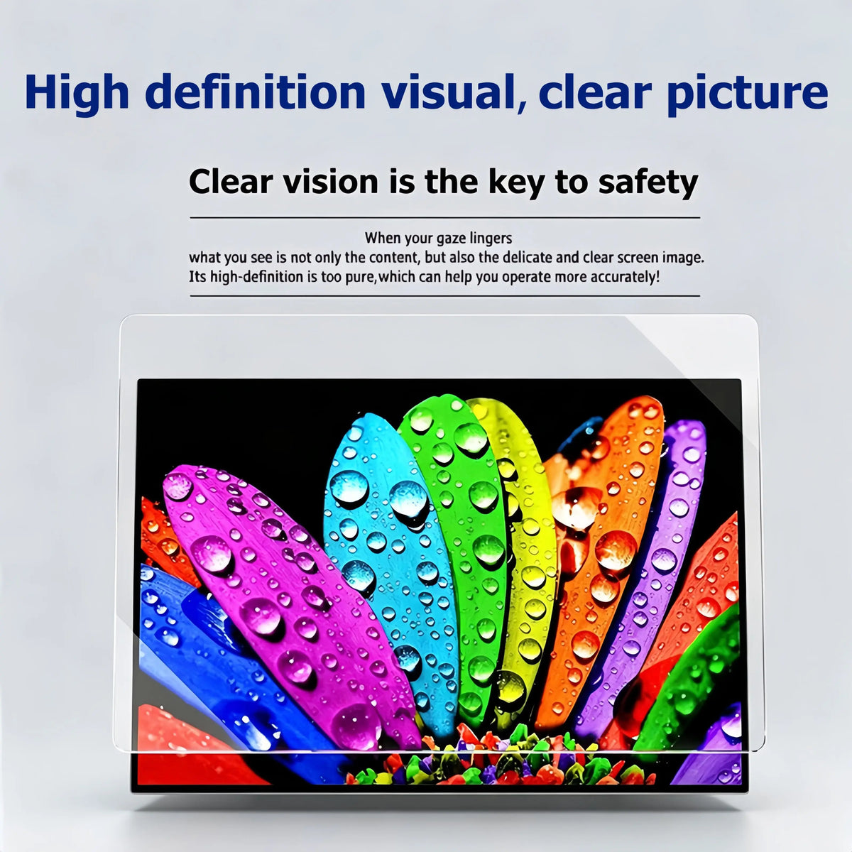 A clear screen protector film for a car navigation screen, showing a high-definition visual.