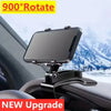 A black universal car phone mount is shown mounted on a car interior, with text indicating a 900 degree rotate feature and a 