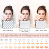 Three light modes and ten brightness levels of a portable clip-on LED selfie light shown on three models