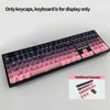A black keyboard layout showing various pink and purple PBT keycaps, with additional keycaps displayed below.