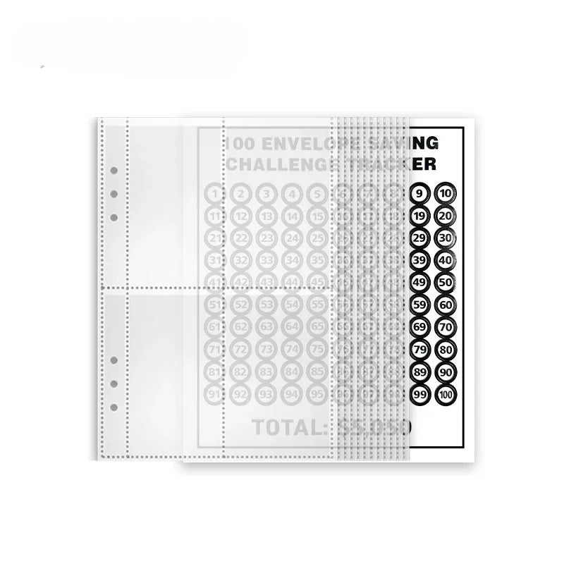 A sheet of numbered cash envelopes for a budget binder, showing grids and numbered slots.