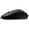 Black ergonomic USB wired gaming mouse with a white lightning bolt design