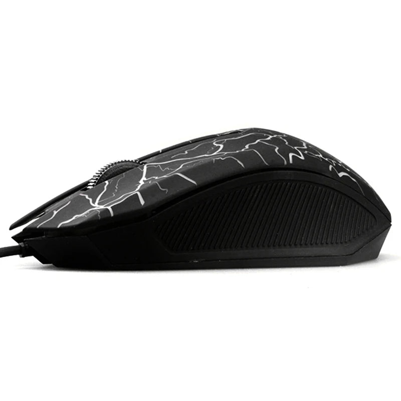 Black ergonomic USB wired gaming mouse with a white lightning bolt design