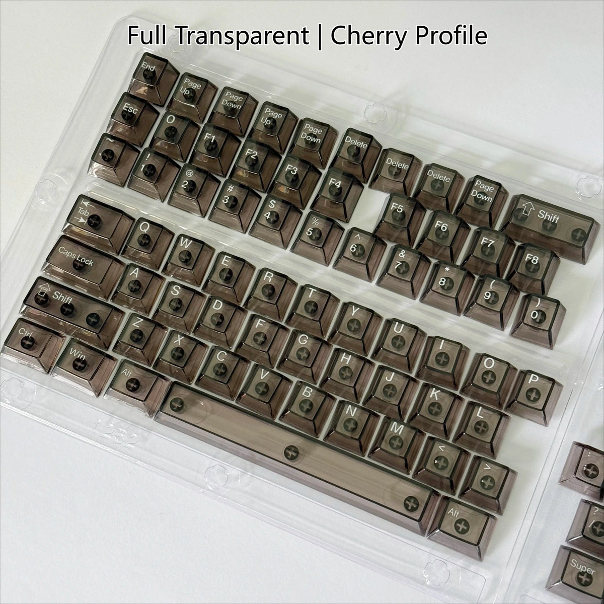 Transparente Kunststoffhülle mit vollständigem Satz Kirsch-Profil-Mechanischer Keycaps für eine Tastatur