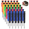 A set of precision mechanical drawing pencils in various colors including orange, green, red, blue, and black.