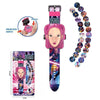 A pink K-Pop Demon Hunters projection watch with a female face design and various accessories.