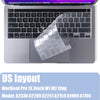 Ultra-dünner Silikon-Keyboard-Cover für MacBook Pro, zeigt Tastatur und Laptop in US-Layout.