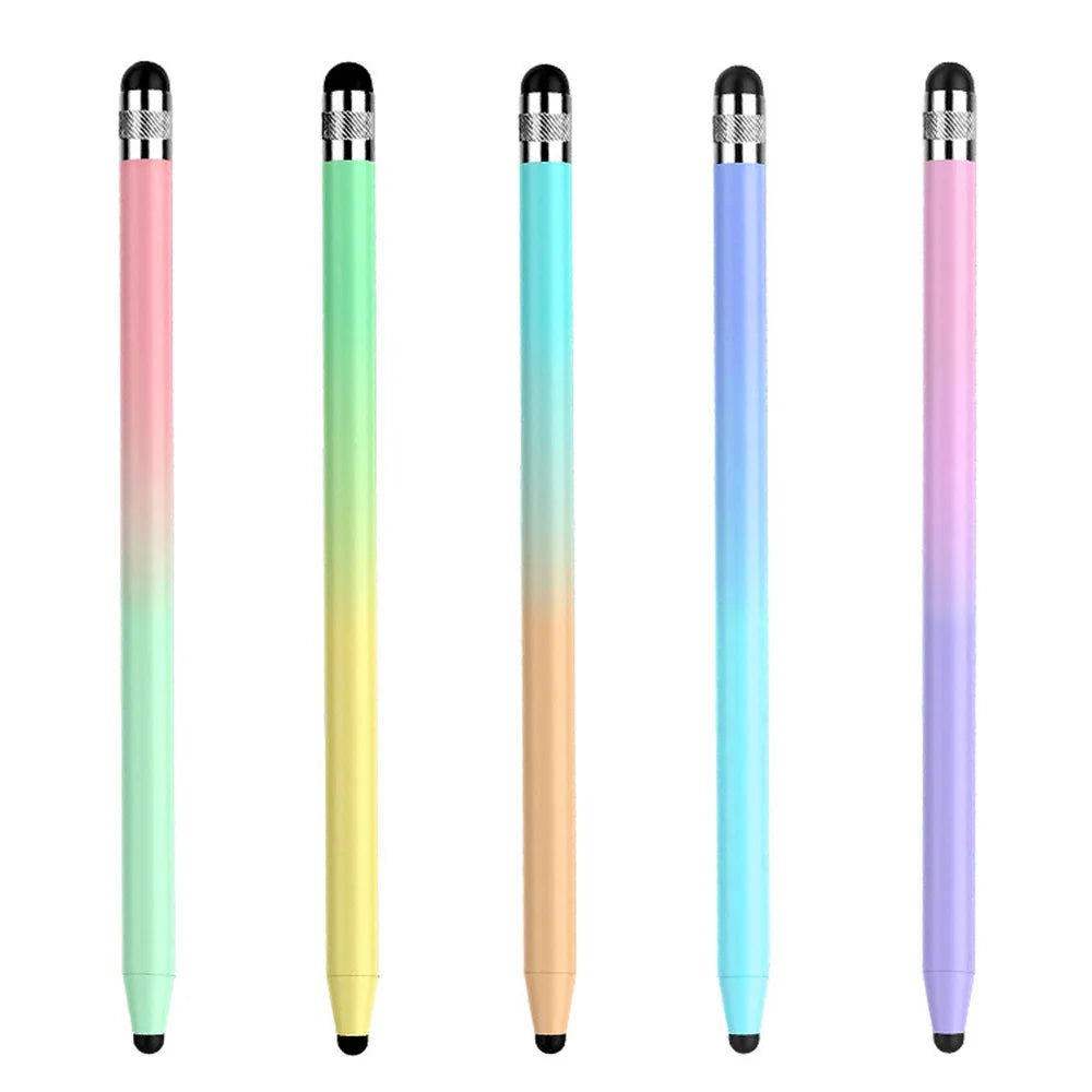 A set of five capacitive stylus pens in various pastel colors including pink, green, yellow, and blue.