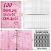Pink marble A5 budget binder with numbered envelopes and a tracking sheet for savings challenge