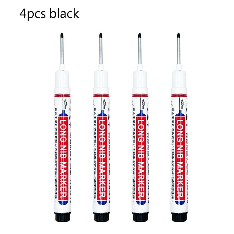 Four black waterproof deep hole marker pens for metal and woodworking