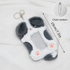 A plush photocard holder featuring a gray and white design with a chain attached.