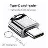 A silver Type-C card reader with a hanging chain is shown.