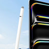 A white magnetic stylus pen is shown next to a smartphone displaying colorful graphics.