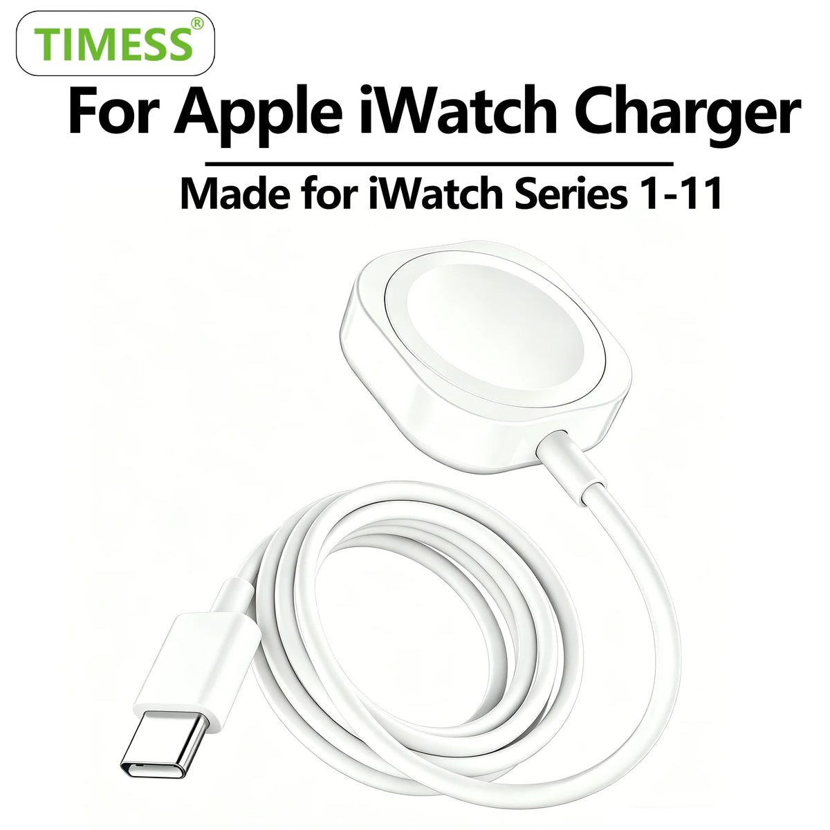 White magnetic USB to Type-C charging cable for Apple iWatch Series 1-11