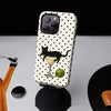 A hybrid phone case featuring a black cat and martini glass pattern on a white background.
