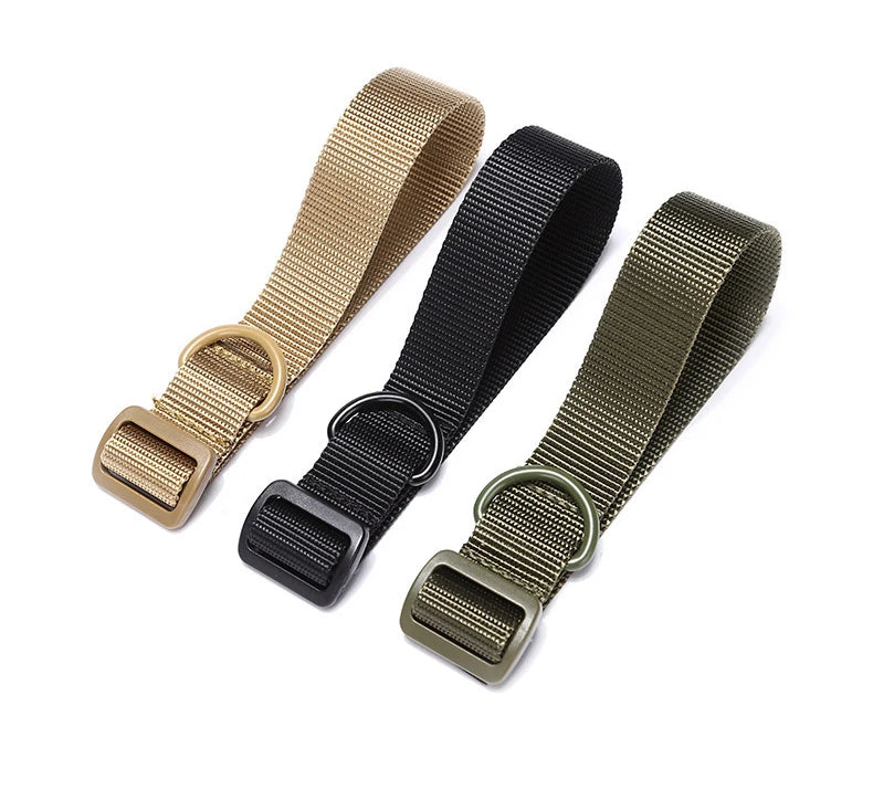 Three adjustable tactical sling adapters in gold, black, and olive green.