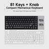 A compact mechanical keyboard featuring 81 keys and a knob, shown in black and white layouts.