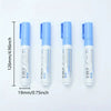 A pack of four light blue thermal paper erasers, shown vertically with measurements.