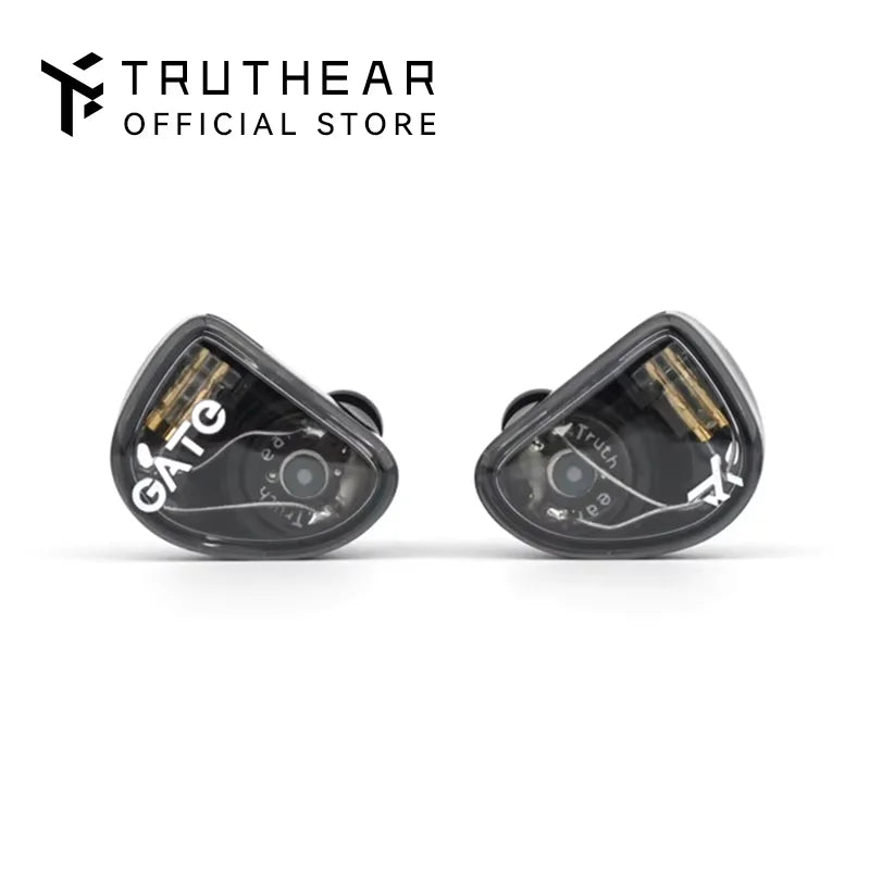 A pair of black high-fidelity wired in-ear headphones with the GATE logo visible on the casing.