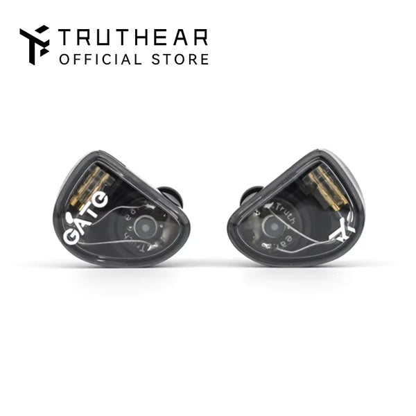 A pair of black high-fidelity wired in-ear headphones with the GATE logo visible on the casing.