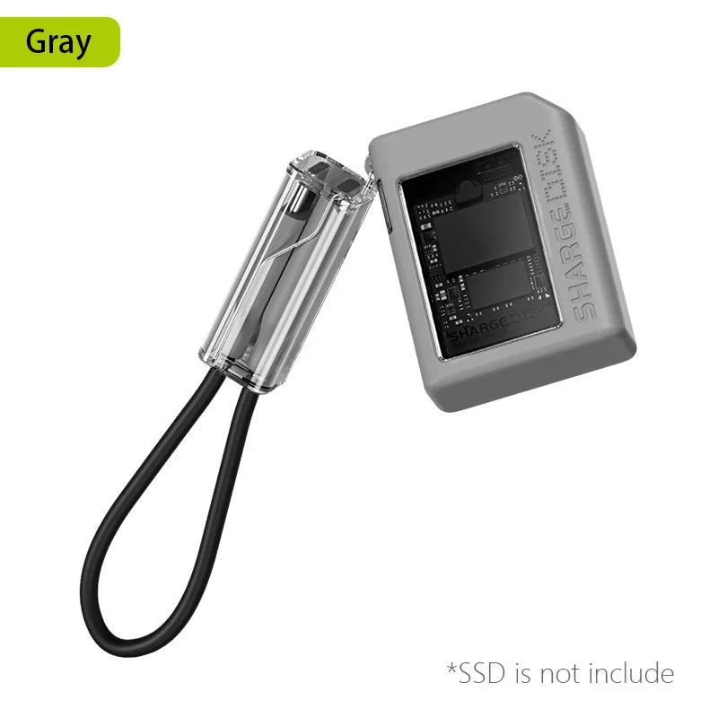 Boîtier M.2 NVMe SSD gris pour carte 2230 avec câble flexible.