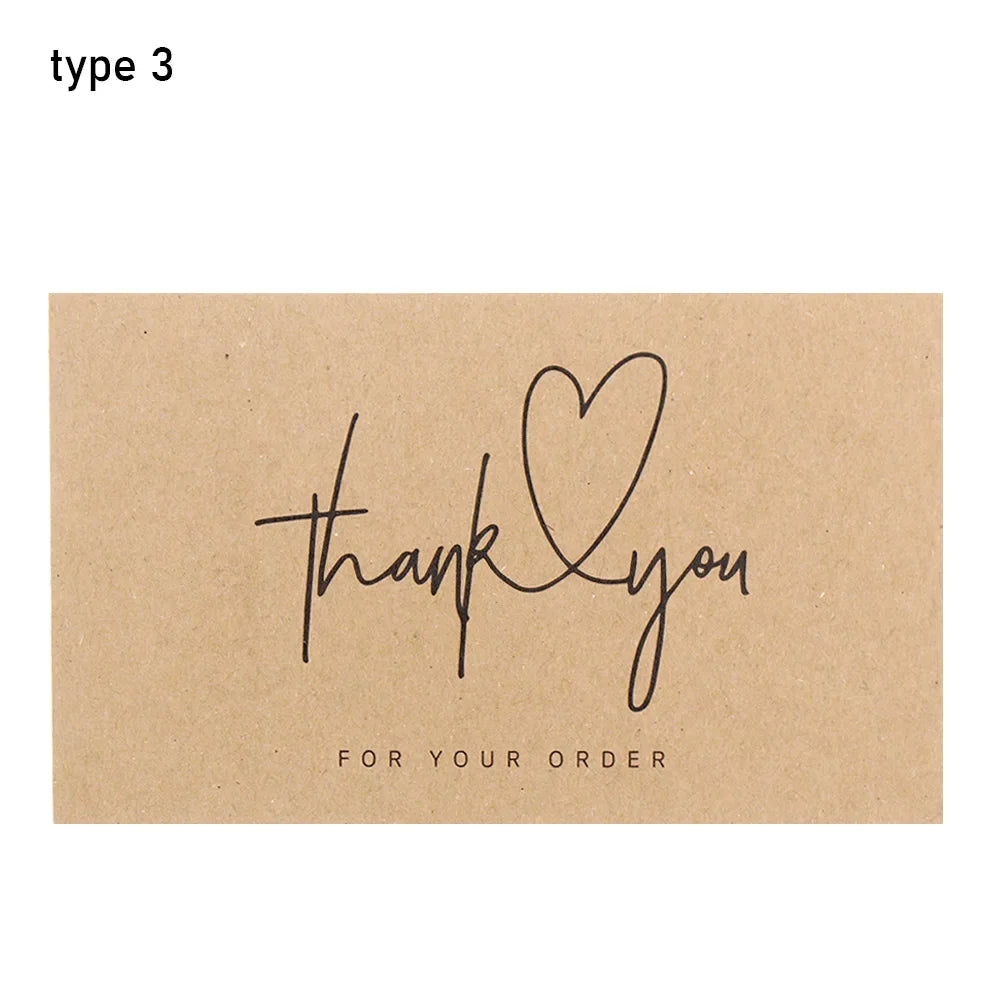 A brown greeting card with handwritten script saying thank you for your order
