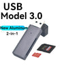 A gray USB 3.0 model 3.0 card reader with a flash drive function and a separate SD card.