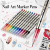 A set of nail art marker pens with various colors and a fine 0.5mm tip displayed on a white background.