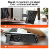 Dual-bracket design for universal use showing vertical and horizontal phone mounts