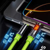 A green high-speed charging cable is shown next to a smartphone, demonstrating 480Mbps data transfer capability.