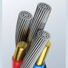 A close-up view of a five-strand thick wire core cable with multiple colored wires inside a metal casing.