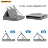 Three-angle adjustment foldable tablet pillow stand with pocket shown in various angles