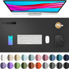 A large black PU leather desk mat featuring various color swatches for laptop and keyboard use.